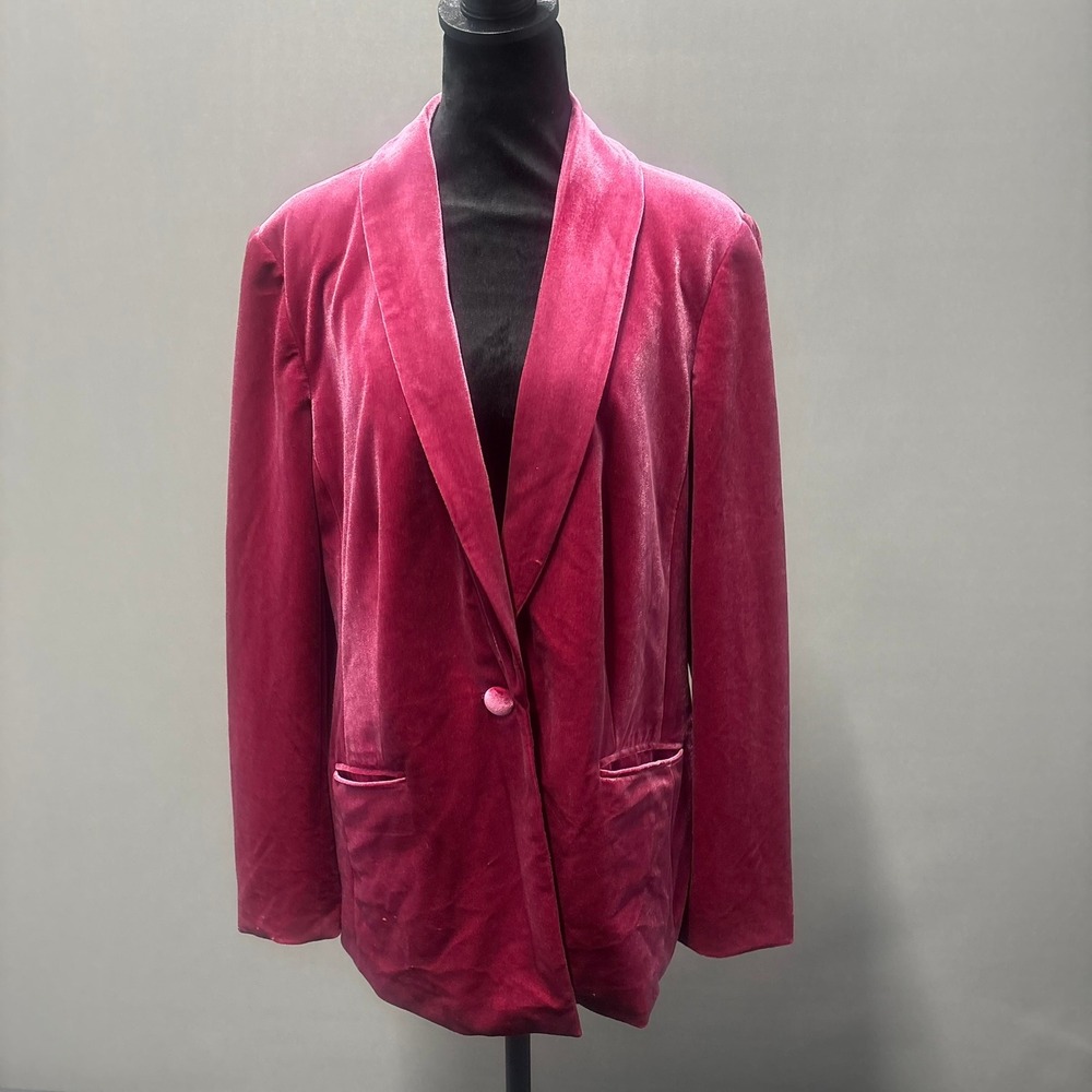 I.N.C. Velvet Blazer Women Size XL Berry Pink Lapel Single Button Luxe